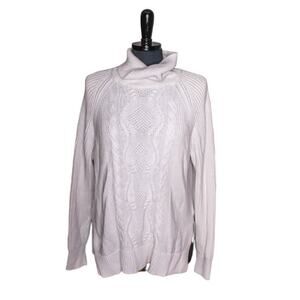 GAP White Fisherman Sweater Cowl Funnel Neckline 100% Cotton Size XL